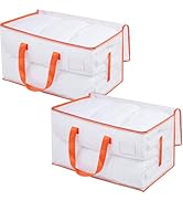 KYODOLED Clear Moving Bags with Orange Handles, 2-Pack Heavy Duty Storage Totes for Clothes & Bed...