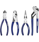 WORKPRO Pliers Set, 4-Piece Professional Hand Tool Pliers – 6" Needle Nose, 6" Slip Joint, 8" Gro...