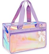 Fammart Iridescent Clear Beach Bags Waterproof Sandproof for Women, Large Jelly Tote Zipper Pool ...