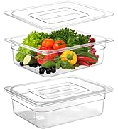 Bekith 2 Pack Plastic Food Pans with Lids, Half Size 4 Inch Deep, Stackable Clear Food Pans for C...