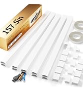 Yecaye 157.5in Cord Hider for 3-4 Wires on Wall, W1.18in H0.67in, White | TV Cord Covers, Large T...