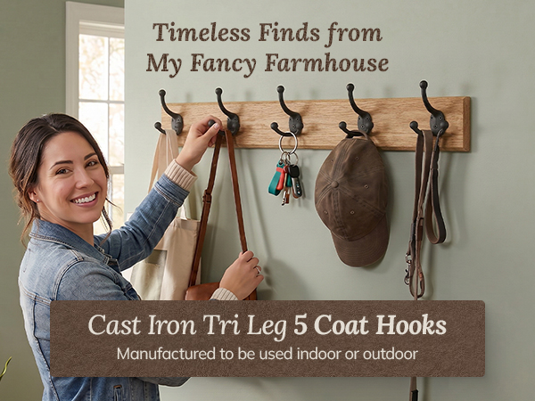 Timeless Finds from My Fancy Farmhouse - Cast Iron Tri Leg 5 Coat Hooks