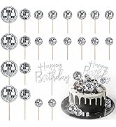 JOERSH 23pcs Disco Ball Cupcake Toppers Happy Birthday Cake Topper - 1970s Disco Ball Cake Picks ...