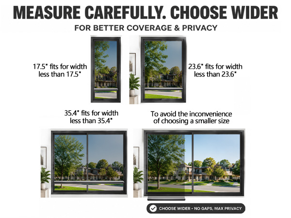 Sizing chart showing wide reflective window film versus narrow gaps