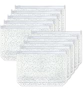 XiowDow 10pcs A6 Binder Pockets Clear Glitter Cash Stuffing Envelopes Plastic Zipper Pouch PVC Sh...