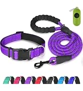 Dynmeow Reflective Dog Collar and Leash Set, 6FT Strong Climbing Rope Leash with Padded Handle, A...