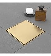 EBYTE 6 Inch Gold Square Shower Drain, SUS 304 Stainless Steel Shower Floor Drain, Brushed Gold L...