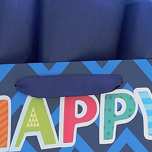 13‘’ Large Blue Laser Foil Happy Birthday' Border Gift Bag Set
