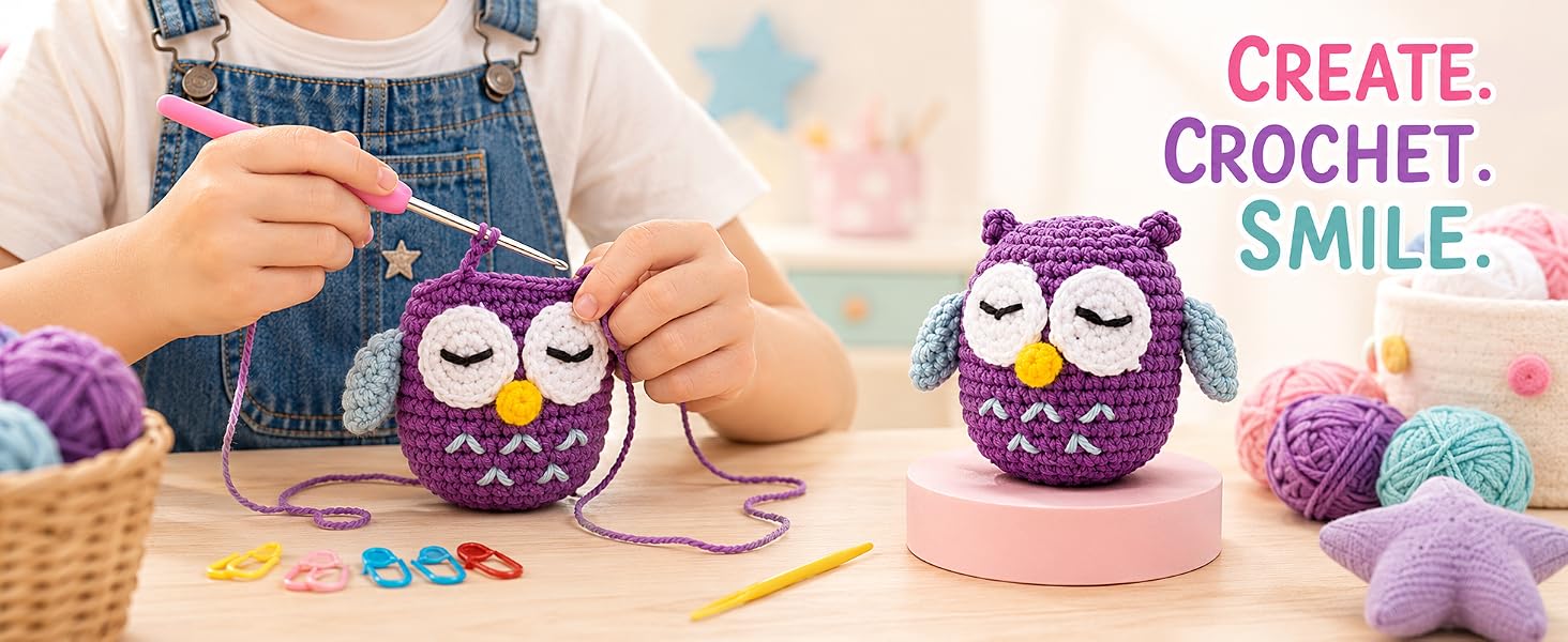 child crocheting owl amigurumi crochet kit for beginners kids ages 8-12 easy