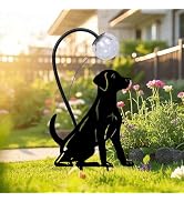 Dog Solar Light Outdoor Garden Decoration, Waterproof Metal Stake Black Outdoor Statue, Lawn Orna...