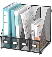SUPEASY Magazine File Holder, Binder Holder Metal Desk Organizer with 4 Rack Compartments, File O...