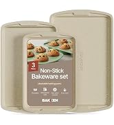 Bakken Swiss Cookie Sheet 3 Piece Set - Non-Stick, Stackable Baking Pans, White marble Deluxe Cer...