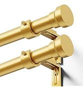 Curtain Rod 2 Pack 32-118 Inch, Heavy Duty 1 Inch Curtain Rod, Gold Long Adjustable Window Treatm...