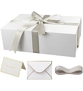YINUOYOUJIA Large White Gift Boxes with Lid,14"x9"x4.5" Magnetic Gift Box with Ribbon,Cards and E...