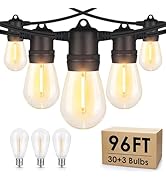 Larkvue 96FT LED Outdoor String Lights, Patio Lights with 33 Shatterproof Waterproof Dimmable Pla...