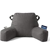 Unisakey Portable Comfy Reading Pillows for Bed Sitting Up(Light Grey Oeko-Tex), Velvet Back Pill...