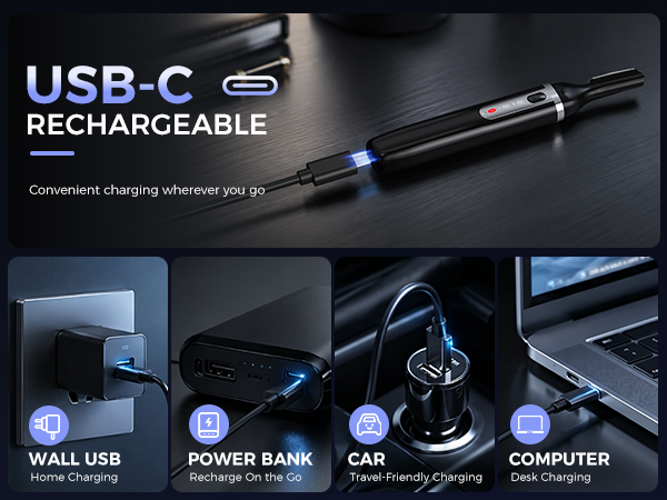 USB-C RECHARGEABLE Convenient charging wherever you go