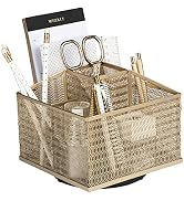 BLU MONACO Gold 360 Degree 7 Compartments Rotating Desk Organizer Supply Organizer – Spinning Pen...