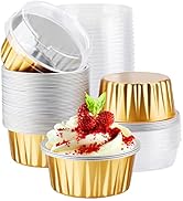 EUSOAR Disposable Ramekins, Gold 50pcs 5oz Mini Aluminium Foil Baking Cups with Lids Creme Brulee...
