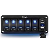 Nilight 5 Gang Rocker Switch Panel with 4.8 Amp Dual USB Charger Voltmeter Waterproof 12V 24V DC ...