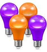 L LOHAS LED Halloween Orange Purple Light Bulbs Outdoor,A19 E26 Porch Light | Auto Dusk to Dawn S...