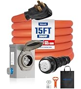 50 Amp Generator Cord and Pre-drilled Power Inlet Box, NEMA 14-50P to SS2-50R, 15FT 6/3+8/1 AWG W...