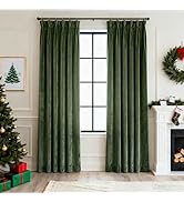 Olive Green Pleated Velvet Blackout Curtains 84 inches Long 2 Panels Set Thermal Insulated Triple...
