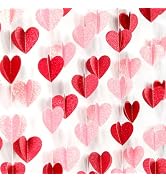 Red Pink Party-Decorations 3D-Heart Garland - 40ft Valentines Day Streamers Paper Banner, Galenti...
