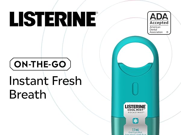 Listrine on the go, instant fresh breath, eliminates 99% of bad breath germs, cool mint pocketmist