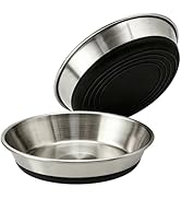 Stainless Steel Shallow Cat Bowls 2 Pack, Whisker Fatigue Free Design, Non-Slip Silicone Base, He...