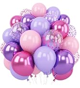 Purple Pink Balloons, 60 Packs 12 Inch Metallic Purple Pink Confetti Balloons, Lavender and Light...