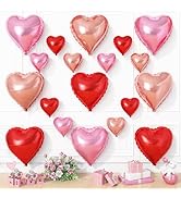 Rose Gold Pink Heart Balloons, 19PCS Red Pink Heart Shape Balloon, 18Inch with 10Inch Pink and Re...