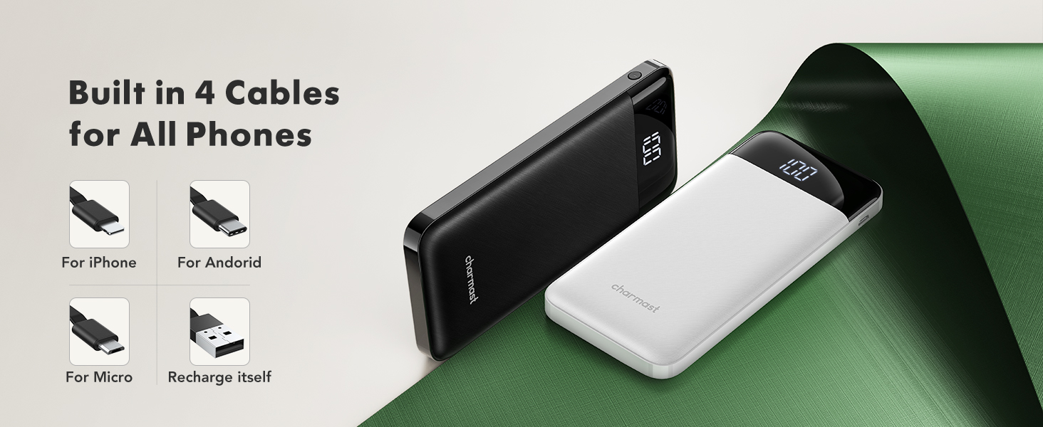 portable charger with built in 4 cables