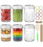 Wide Mouth Mason Jars 16 oz 6 Pack with Airtight Lids | Glass Canning Jars with Measurement Marks...