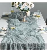 Leetaltree Dazzle Table Runner (Slate Blue, 1 Pack) - Luxury Fringe Appliqué Raised Linear Sparkl...