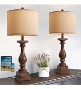 BOBOMOMO 27" Farmhouse Living Room Lamps with USB-A +C Ports, Vintage Rustic Bedside Night Stand ...