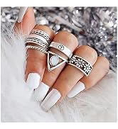 Edary Vintage Flower Carved Rings Pattern Ring Silver Joint Knuckle Rings Set for Women and Girls...