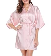 Vlazom Womens Kimono Robes Dressing Gown Satin Bathrobe Nightdress Short Style Bridal Robe