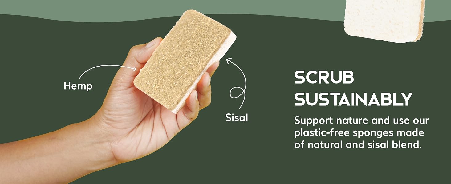 Greenzla natural sponges, hemp scrubber, scouring pad, plant based, kitchen sponge set