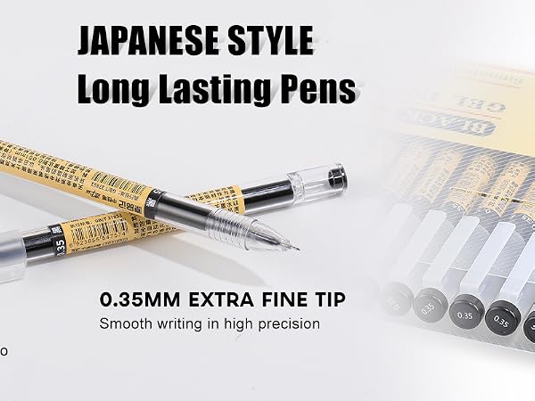 RIANCY Japanese Style Black Gel Ink Pens, 0.35mm Extra Fine Point