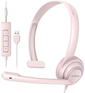 USB Headset with Microphone Noise Cancelling &in-line Control, Super Light, Ultra Comfort Compute...
