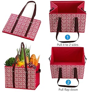 Reusable Grocery Bags Large Shopping Bags Tote Foldable Washable Storage Bins with handle