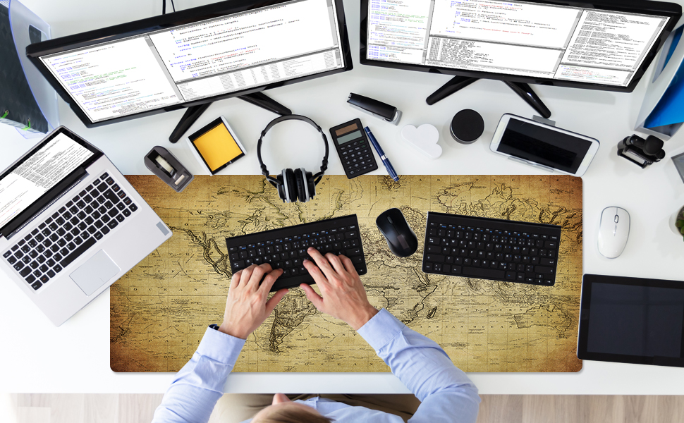 Vintage World Map Full Desk Keyboard Mousepad