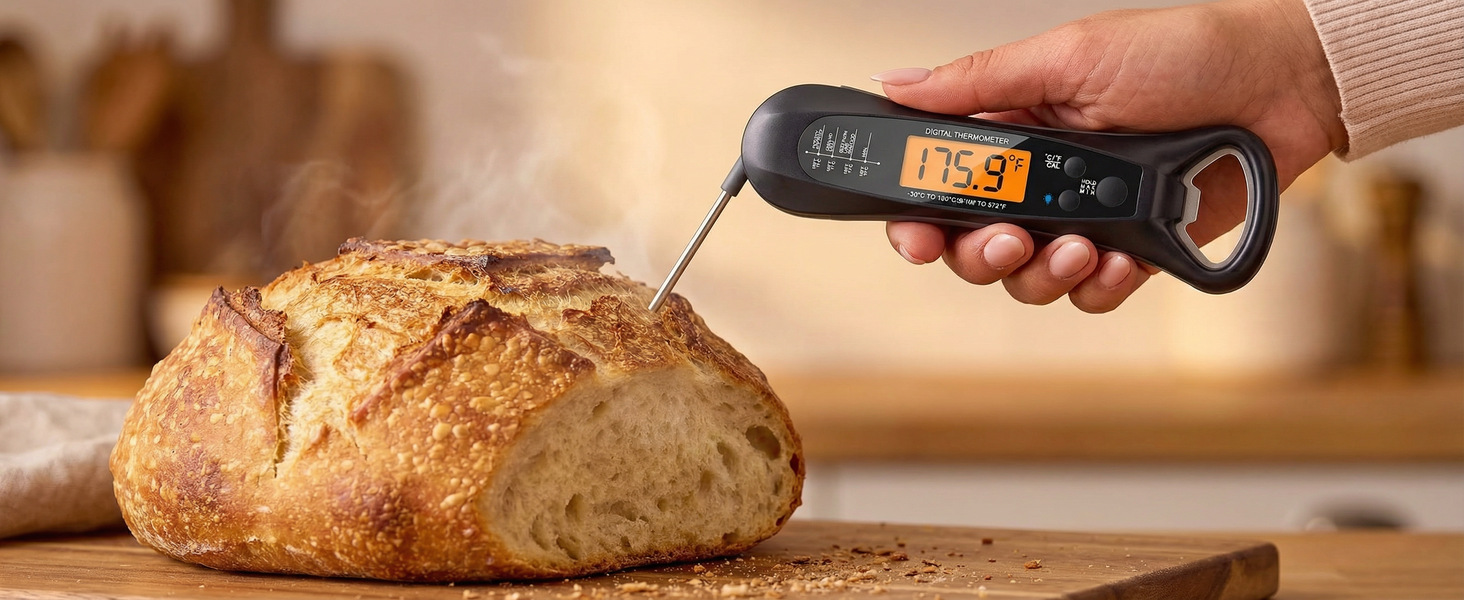 Get instant temperature readings to ensure baked goods are perfectly cooked inside and out.