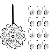 Sunlit Boho Decorative Shower Curtain Hooks, Medallion Black and White Shower Curtain Rings, Resi...