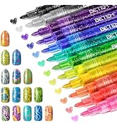 12 Colors Glitter Nail Art Pens Set, 3D Quick-Dry Water-based Ink Glitter Nail Art Markers DIY Ma...