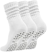 Acomono Women’s Pilates Socks with Grips – 3 Pairs Scrunch Crew Non-Slip Yoga Barre Workout Hospi...