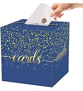 CaliLain Navy Blue Card Box with Gold Foil Polka Dots; Card Box for Party, Graduation, Baby Showe...