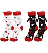 Funny Valentines Day Magnetic Socks, 2 Pairs Heart Hand Holding Socks for Women Men, Cool Valenti...