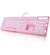 Typewriter Style Mechanical Gaming Keyboard, Pink Retro Punk Gaming Keyboard with White Backlit, ...